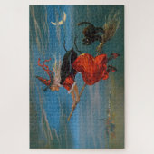 ハロウィンの夜に黒猫に乗って飛ぶ魔女 ジグソーパズル (縦)