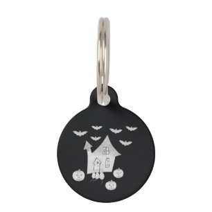 ハロウィンの夜に、幽霊の家、コウモリ、カボチャ ペット　ネームタグ