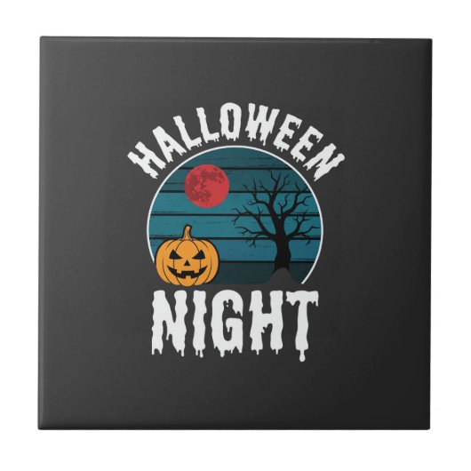 ハロウィンの夜のかぼちゃの木ベクター タイル (正面)