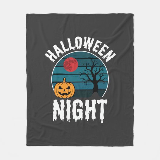ハロウィンの夜のかぼちゃの木ベクター フリースブランケット (正面)