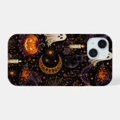 ハロウィンの夜のカボチャと幽霊のパターンアート iPhone 15ケース (裏面横)