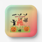 ハロウィンの夜の不気味なシーン デザイン ペーパープレート (正面)
