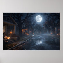 ハロウィンの夜の境界的な郊外の通り