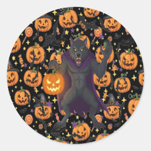 ハロウィンの夜の幽霊狼の群れ ラウンドシール