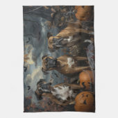 ハロウィンの夜の犬の喜び キッチンタオル (縦)