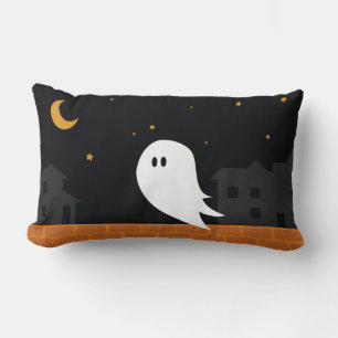 ハロウィンの夜の町をさまよう可愛いキャラクターのお化け ランバークッション