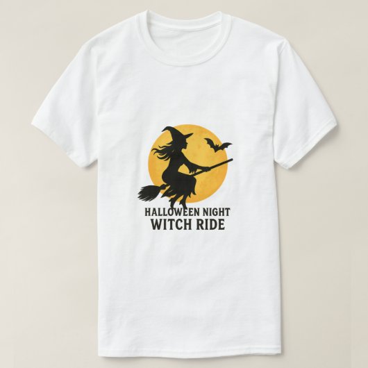 ハロウィンの夜の魔女の騎乗 Tシャツ (デザイン正面)