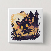 ハロウィンの夜の魔女黒猫 缶バッジ (正面)