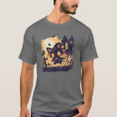 ハロウィンの夜の魔女黒猫 Tシャツ (正面)