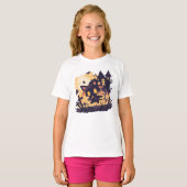 ハロウィンの夜の魔女黒猫 Tシャツ (正面フル)