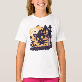 ハロウィンの夜の魔女黒猫 Tシャツ