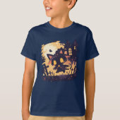 ハロウィンの夜の魔女黒猫 Tシャツ (正面)
