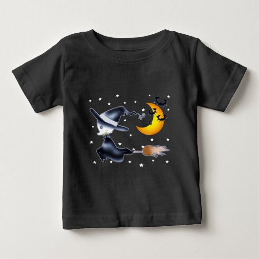 ハロウィンの夜空を飛ぶ魔女 ベビーTシャツ (正面)