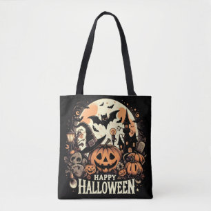 ハロウィンの夜、かぼちゃとお化け屋敷でお楽しみください トートバッグ