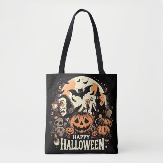 ハロウィンの夜、かぼちゃとお化け屋敷でお楽しみください トートバッグ (正面)