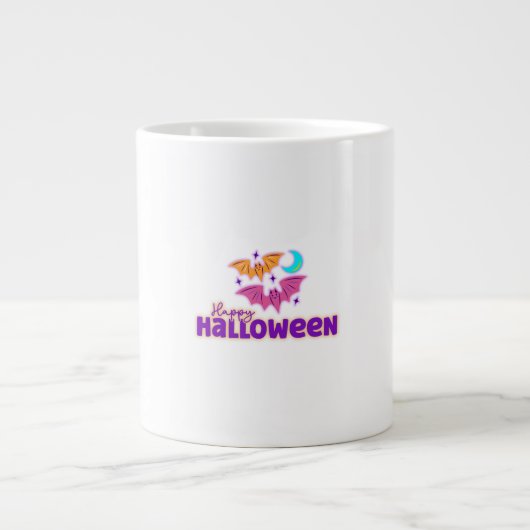 ハロウィンの夜 – かわいいコウモリと月が怖い ジャンボコーヒーマグカップ (正面)