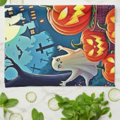 ハロウィンの夜:スリリングな楽しいアート キッチンタオル (折り畳み)