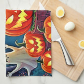 ハロウィンの夜:スリリングな楽しいアート キッチンタオル (四つ折り)