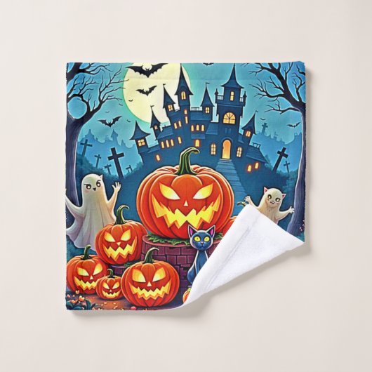 ハロウィンの夜:スリリングな楽しいアート バスタオルセット (ウォッシュタオル)