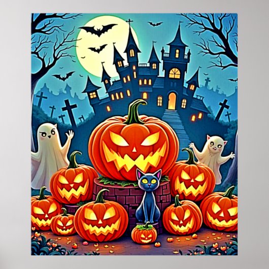 ハロウィンの夜：スリリングな楽しいアート ポスター (正面)