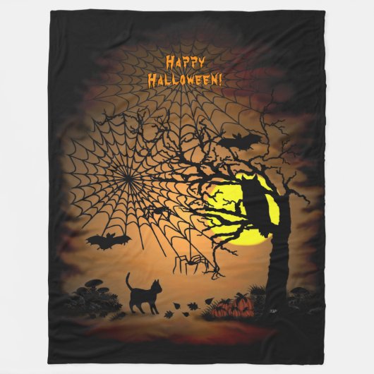 ハロウィンの夜、ハッピー・ハロウィン！ フリースブランケット (正面)