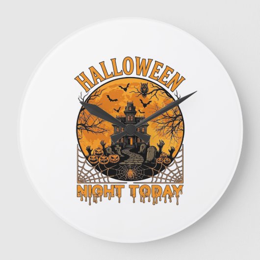 ハロウィンの夜 今日のお化け屋敷 かぼちゃ フクロウ ラージ壁時計 (正面)