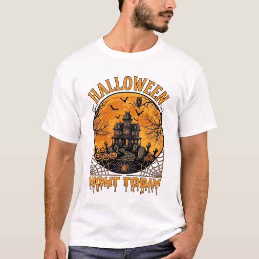 ハロウィンの夜 今日 お化け屋敷 カボチャ フクロウ Tシャツ (正面)