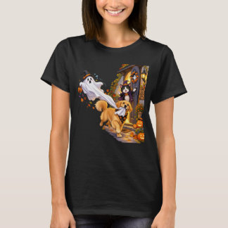 ハロウィンの夜、幽霊を家まで引きずって帰る面白い犬!! Tシャツ