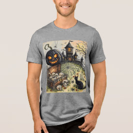 ハロウィンの夜：怖い黒いカボチャのガードマン トライブレンドＴシャツ