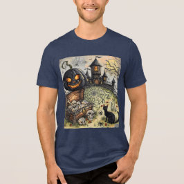 ハロウィンの夜：怖い黒いカボチャのガードマン トライブレンドＴシャツ
