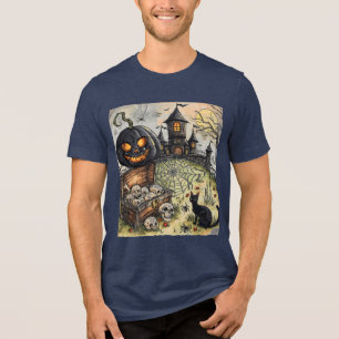 ハロウィンの夜:怖い黒いカボチャのガードマン トライブレンドTシャツ