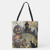 ハロウィンの夜:怖い黒いカボチャの番人たち トートバッグ (正面)