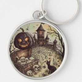 ハロウィンの夜：怖い黒いカボチャの番人 キーホルダー