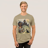 ハロウィンの夜:怖い黒いカボチャの番人 トライブレンドTシャツ (正面全面)