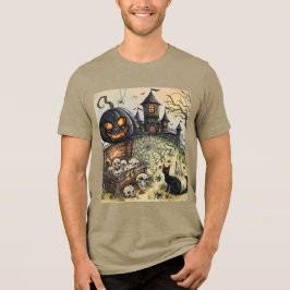 ハロウィンの夜：怖い黒いカボチャの番人 トライブレンドＴシャツ