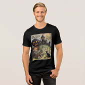 ハロウィンの夜:怖い黒いカボチャの番人 トライブレンドTシャツ (正面全面)