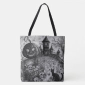 ハロウィンの夜:怖い黒いカボチャの番人T トートバッグ (正面)