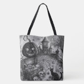 ハロウィンの夜:怖い黒いカボチャの番人T トートバッグ (裏面)