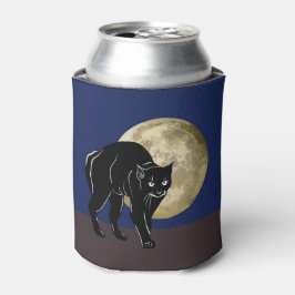 ハロウィンの夜、満月に徘徊する黒猫 缶クーラー