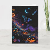 ハロウィンの夜、祝福されたサウィン・クロウとカボチャ カード (正面)