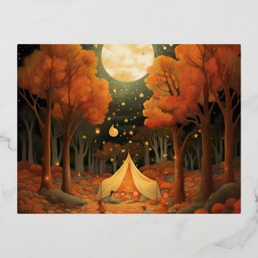 ハロウィンの夢の世界: 幻想的なフレスコ画のある夜 箔シーズンポストカード (正面)