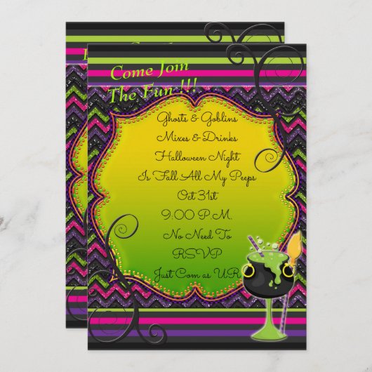 ハロウィンの大がまの醸造物のグリッターのパーティの招待状 招待状 (正面/裏面)