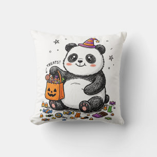 ハロウィンの太ったパンダ キャンディお腹 魔法使い帽子 クッション