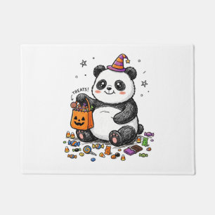 ハロウィンの太ったパンダ キャンディお腹 魔法使い帽子 ドアマット