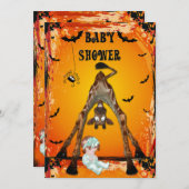 ハロウィンの女の子のベビーシャワーのおもしろいなキリン 招待状 (正面/裏面)