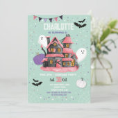 ハロウィンの女の子の誕生日パーティーおばけ 招待状 (スタンド正面)