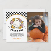 ハロウィンの女の子の誕生日写真にお礼のカード サンキューカード (正面)