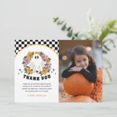 ハロウィンの女の子の誕生日写真にお礼のカード サンキューカード (スタンド正面)