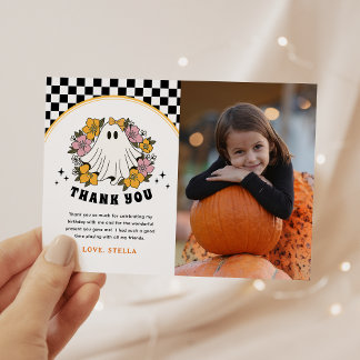 ハロウィンの女の子の誕生日写真にお礼のカード サンキューカード