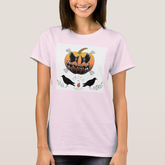 ハロウィンの女子初期のTシャツのトリックまたはトリート Tシャツ (正面)
